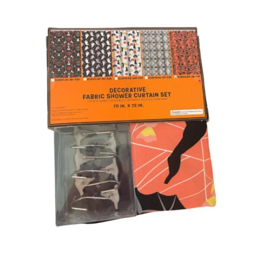 BOOPORIUM Halloween Fabric Shower Curtain Set 70x72 + 12 Hooks | 13-Piece